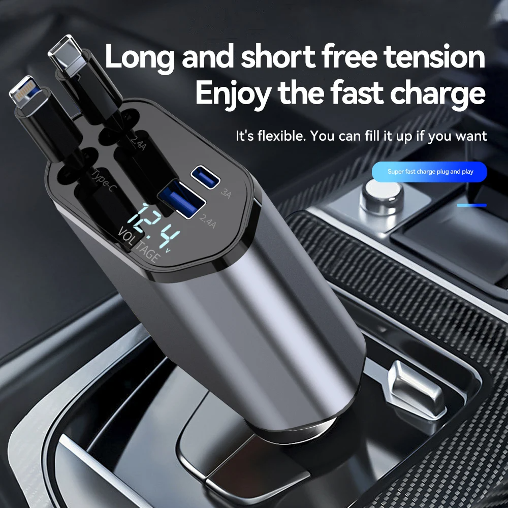 FlexCharge Max® Retractable Charger | 4 in 1 Retractable Car Phone Charger 120w Super Fast Charging