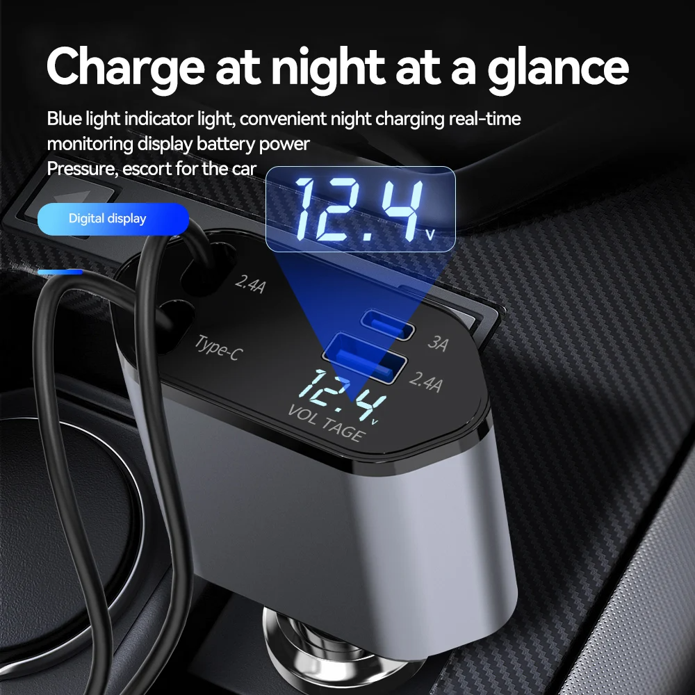 FlexCharge Max® Retractable Charger | 4 in 1 Retractable Car Phone Charger 120w Super Fast Charging